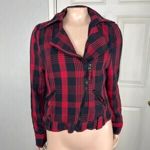 Vintage Y2K deb Women's Shirt Jacket Medium Plaid Baby Cotton Asymmetric zip Q8